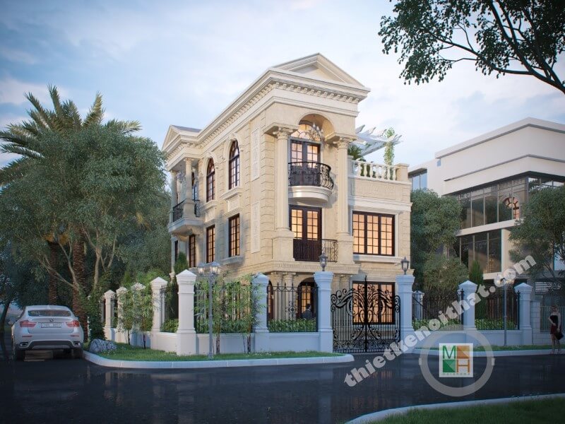 Công trình thiết kế kiến trúc biệt thự đơn lập 3 tầng tân cổ điển đẹp cao cấp tại KĐT Phú Mý Hưng, Hồ Chí Minh