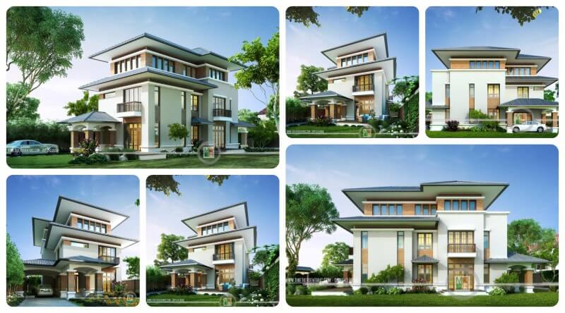 Thiết kế kiến trúc biệt thự đơn lập mái thái phong cách hiện đại, đẹp, sang trọng, cao cấp