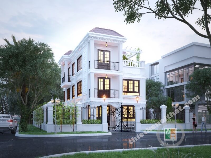 Thiết kế kiến trúc nhà biệt thự đơn lập 3 tầng tân cổ điển tại Phú Mỹ Hưng Sài Gòn