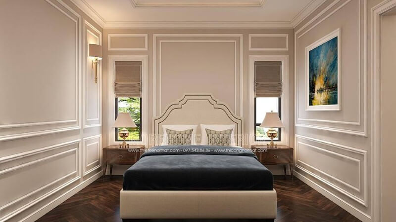 Bố trí cửa sổ phòng ngủ ngay đầu giường giúp không gian luôn được thông thoáng. thiết kế biệt thự