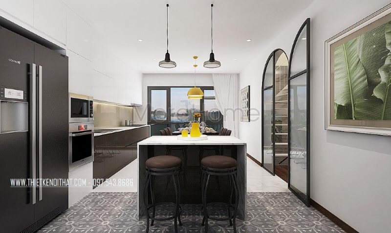 Thiết kế hệ cửa lớn và hợp lý giúp phòng bếp ăn luôn được thông thoáng cùng cách trang trí đẹp mắt sẽ tạo nên không gian đẹp, sang trọng cho biệt thự, nhà phố. thiết kế biệt thự