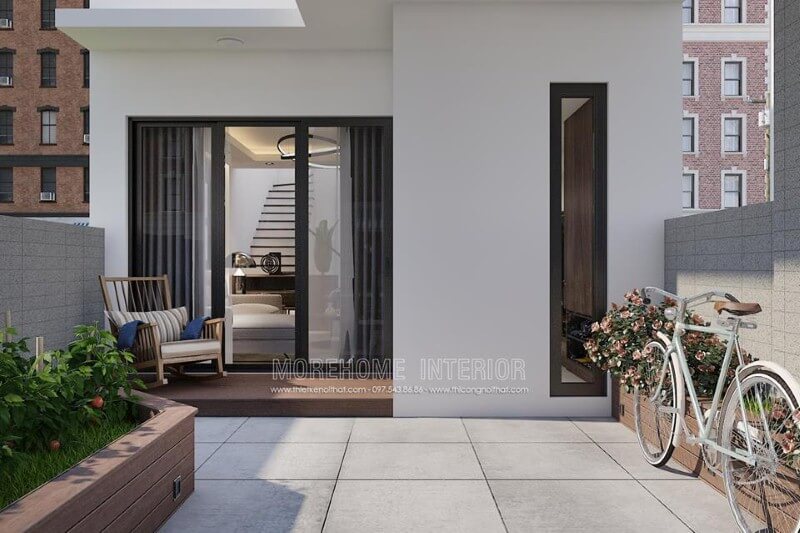 Sở hữu biệt thự liền kề, việc tận dụng tối đa nguồn sinh khí tự nhiên từ mặt trước ngôi nhà luôn là điểm đáng chú ý vì vậy mà lựa chọn cửa kính cường lực luôn là giải pháp tối ưu. Thiết kế biệt thự