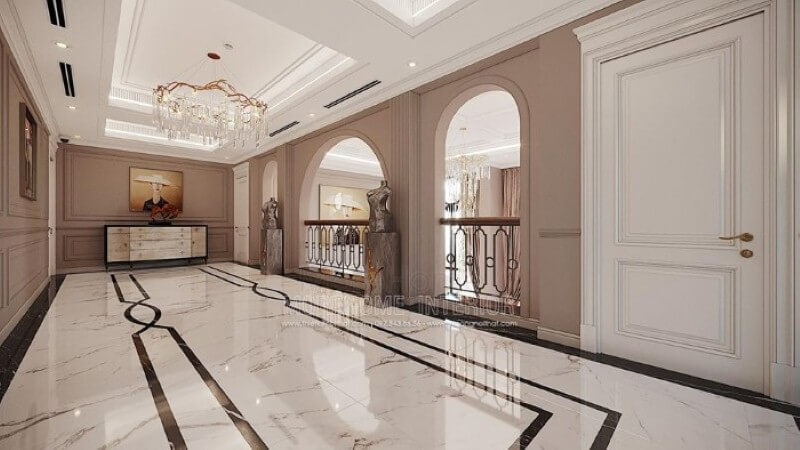 Bàn trang trí hành lang đẹp, sang trọng tạo điểm nhấn ấn tượng. thiết kế biệt thự