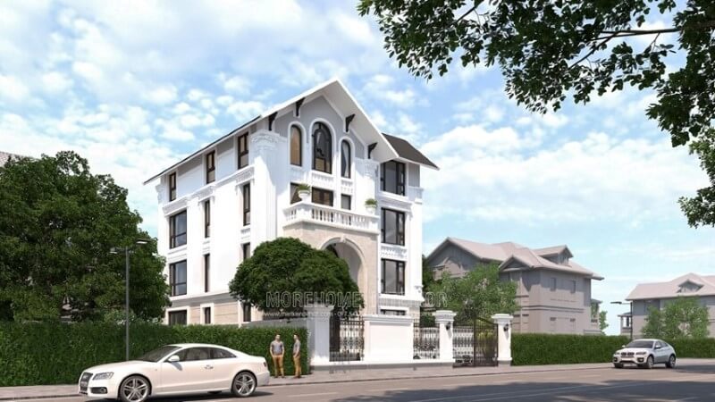 Thiết kế kiến trúc nhà biệt thự 4 tầng tại Hải Phòng phong cách tân cổ điển đẹp, cao cấp, sang trọng thiết kế biệt thự