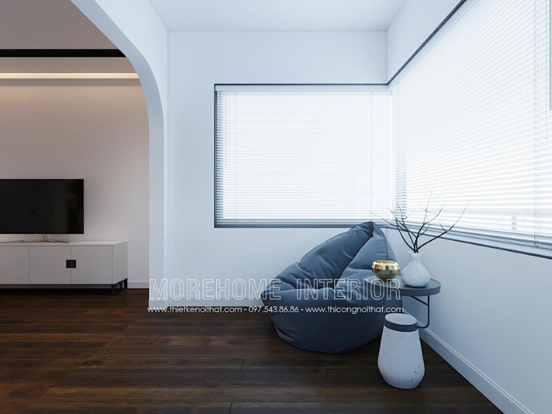 Ghế lười màu xám kết hợp cùng chiếc bàn nhỏ xinh xắn vừa đảm bảo công năng vừa mang lại vẻ đẹp thẩm mỹ lại vừa giúp phòng đọc sách trở nên thông thoáng.