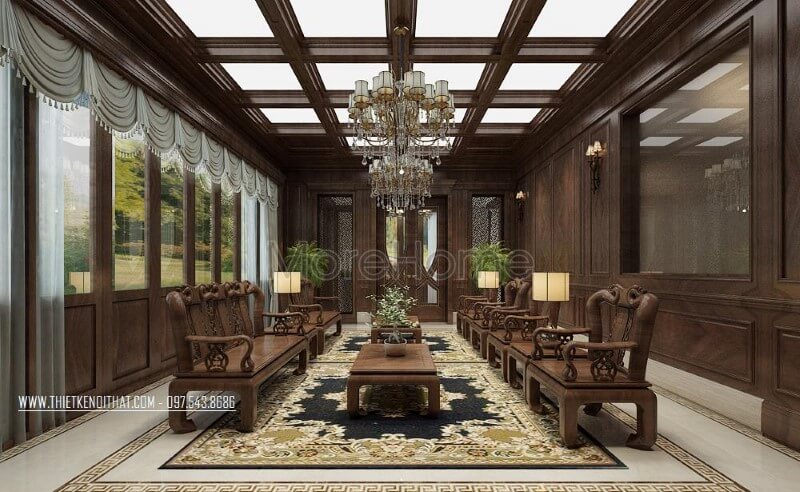 Mẫu bàn ghế sofa gỗ óc chó cao cấp cho nhà biệt thự thiết kế biệt thự