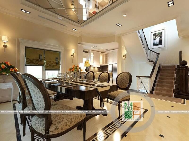 Thiết kế nội thất phòng ăn tân cổ điển tại biệt thự Vincom Sài Đồng đẳng cấp thiết kế biệt thự