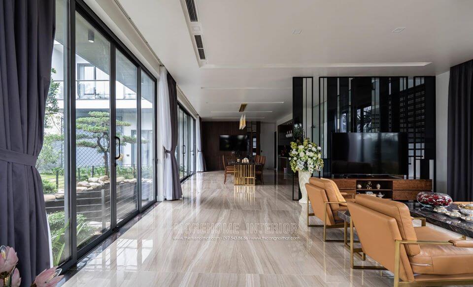 Thi công gạch lát nền gạch lát nền 60x60 cho phòng khách biệt thự Hà Tĩnh thiết kế biệt thự