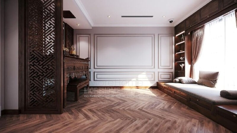 Vách gỗ CNC đẹp cho phòng thờ hiện đại. thiết kế biệt thự