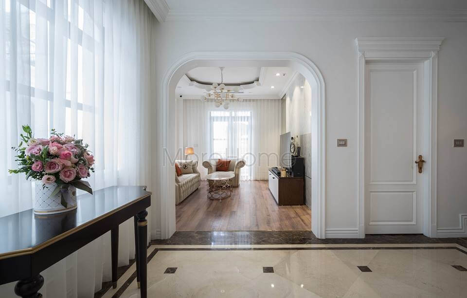 Ứng dụng gạch lát nền vân đá Marble kích thước 60x60 (cm) vào lát sảnh biệt thự thiết kế biệt thự