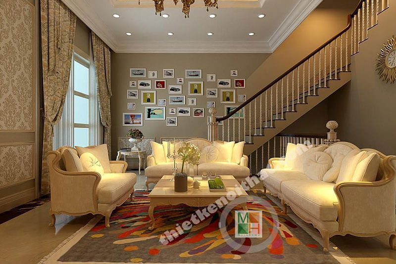 Thiết kế nội thất phòng khách phong cách tân cổ điển sang trọng, cao cấp thiết kế biệt thự