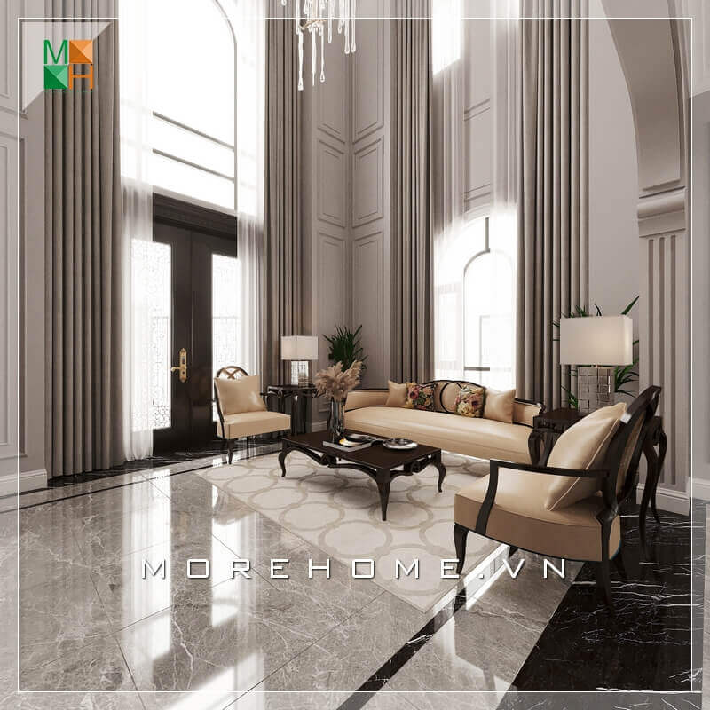 Mẫu thiết kế nội thất phòng khách mang phong cách tân cổ điển sang trọng cho biệt thự, nhà phố, chung cư cao cấp, căn hộ penthouse. thiết kế biệt thự