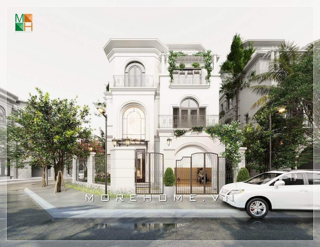 Thiết kế kiến trúc biệt thự phố 3 tầng đẹp, sang trọng mang phong cách tân cổ điển. thiết kế biệt thự