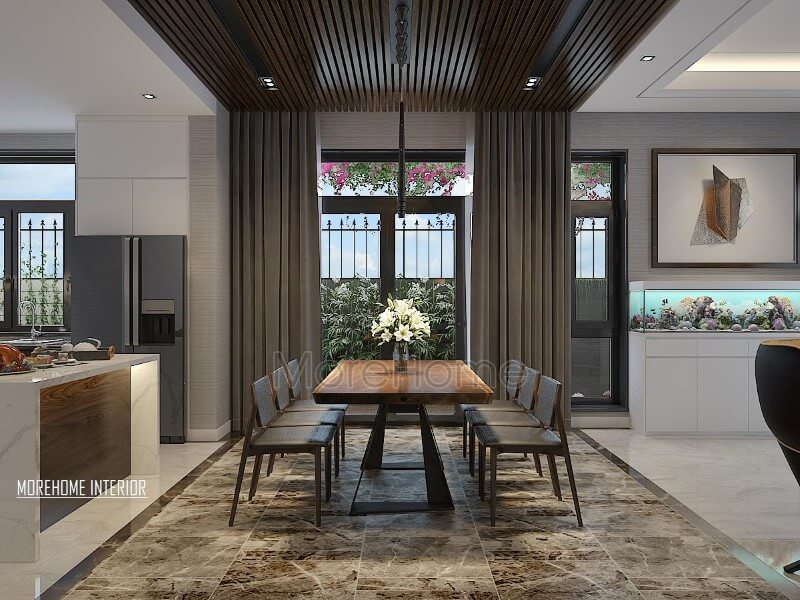 Bộ bàn ăn 6 ghế gỗ óc chó tạo nét đẹp, hiện đại, sang trọng cho phòng ăn biệt thự, nhà phố. thiết kế biệt thự