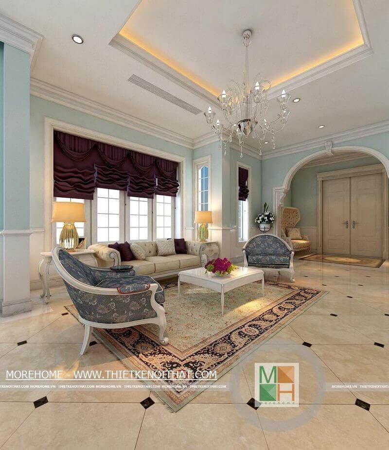 Thiết kế phòng khách biệt thự theo phong cách tân cổ điển sang trọng, đẳng cấp thiết kế biệt thự