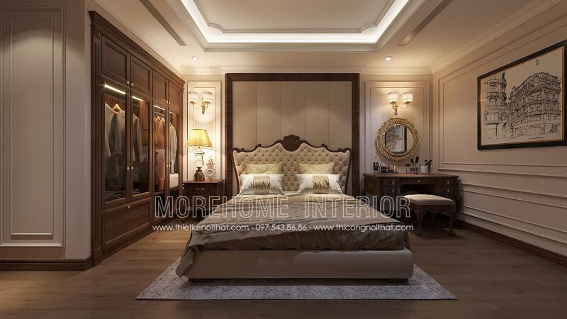 Mẫu giường ngủ gỗ óc chó kiểu dáng tân cổ điển này được trạm khắc tinh tế, đường cong đẹp mỹ miều. Thân giường và đầu giường được bọc da nhập khẩu màu kem ấn tượng thiết kế biệt thự