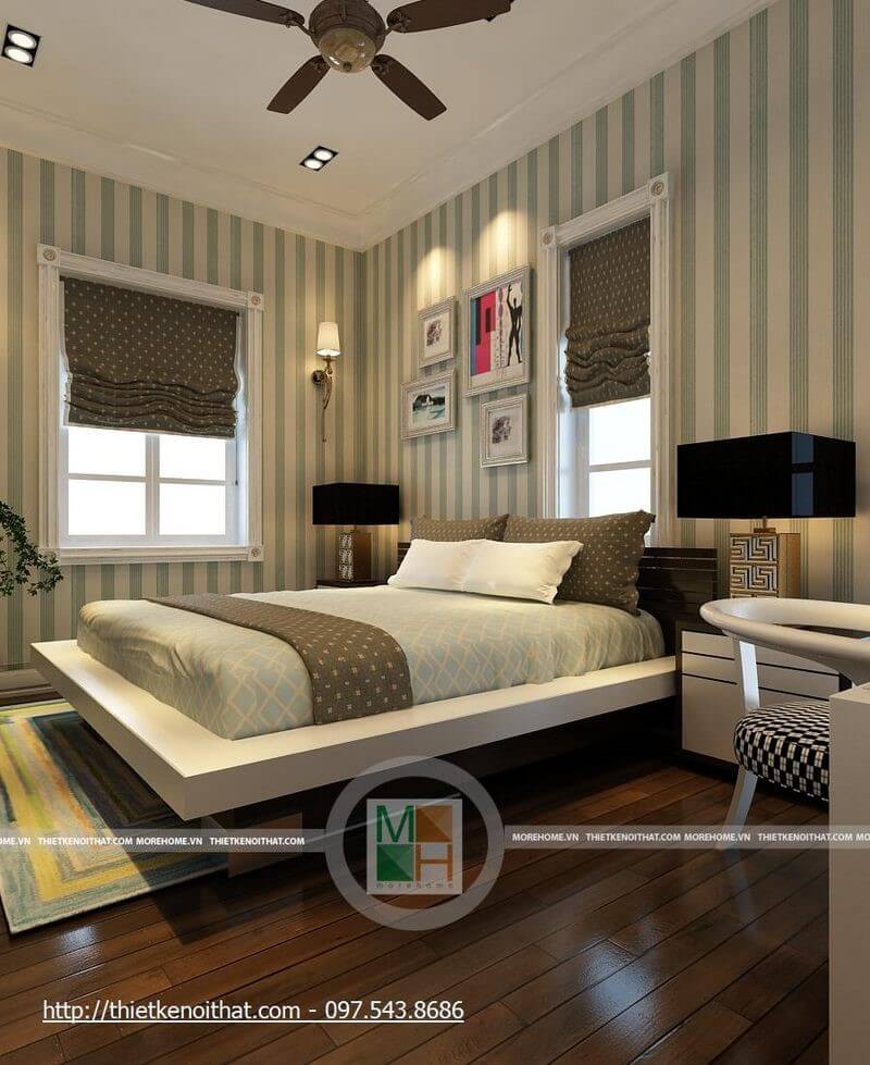 Thiết kế phòng ngủ cho bé với tông màu xanh trắng hiện đại, năng động thiết kế biệt thự