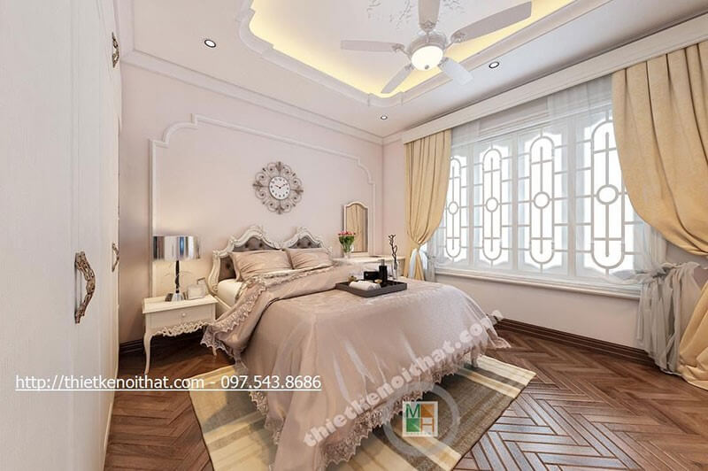 Thiết kế nội thất phòng ngủ phong cách tân cổ điển cao cấp, sang trọng thiết kế biệt thự