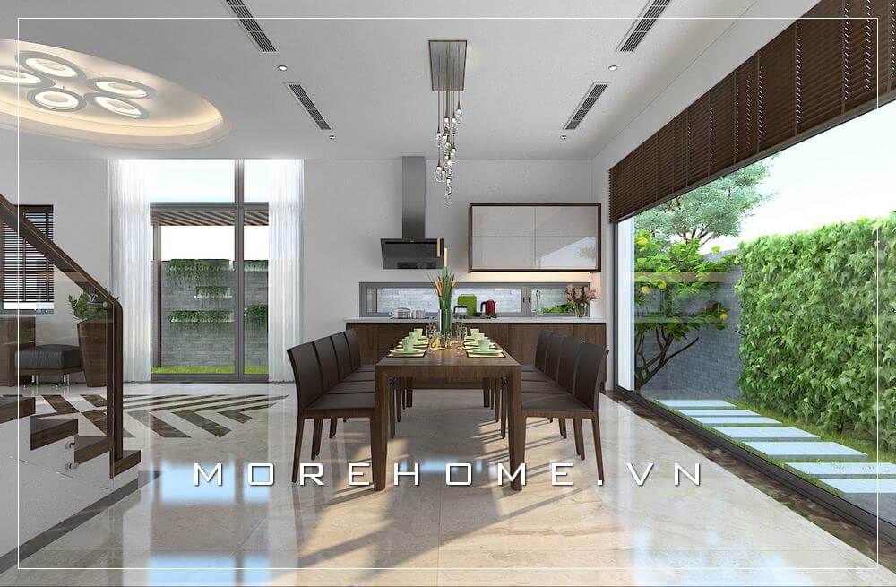 Thiết kế nội thất phòng bếp liền ăn hiện đại và trẻ trung cho nhà biệt thự Thiết kế biệt thự