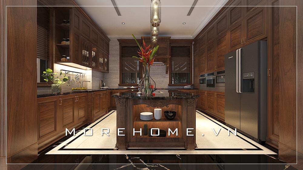 Thiết kế nội thất phòng bếp biệt thự gỗ tự nhiên sang trọng và tiện nghi Thiết kế biệt thự
