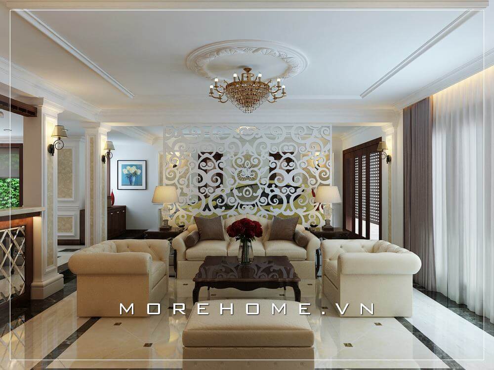 Trang trí không gian phòng khách biệt thự với nội thất tân cổ điển sang trọng và đẳng cấp Thiết kế biệt thự