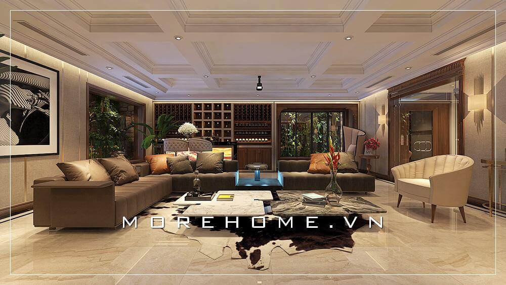 Mẫu thiết kế phòng khách biệt thự đẹp cùng nội thất hiện đại và đường nét tinh tế mang vẻ đẹp sang trọng đẳng cấp Thiết kế biệt thự
