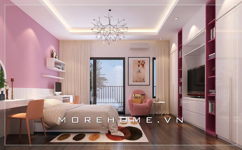 Morehome gợi ý cho bạn mẫu thiết kế phòng ngủ con gái hiện đại, sang trọng mà không kém phần tiện nghi Thiết kế biệt thự