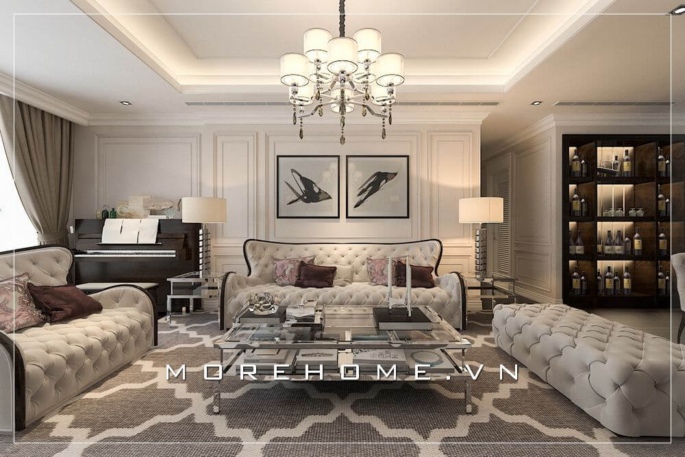 Bố trí không gian phòng khách biệt thự với nội thất tân cổ điển sang trọng và đẳng cấp Thiết kế biệt thự