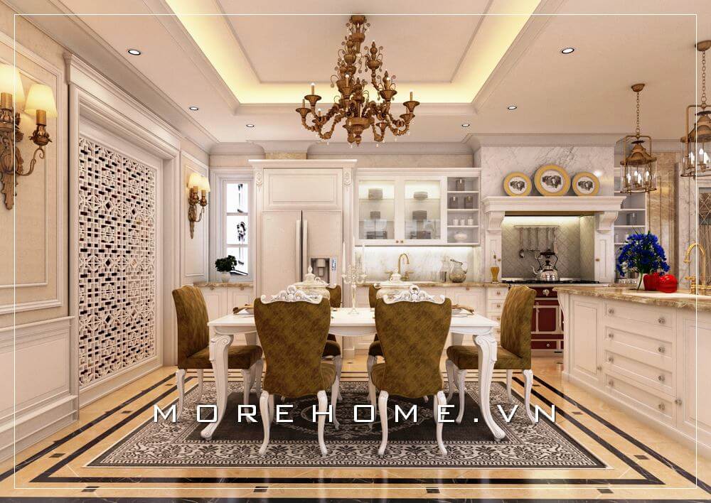 Thiết kế nội thất phòng bếp biệt thự tân cổ điển sang trọng, đẳng cấp Thiết kế biệt thự