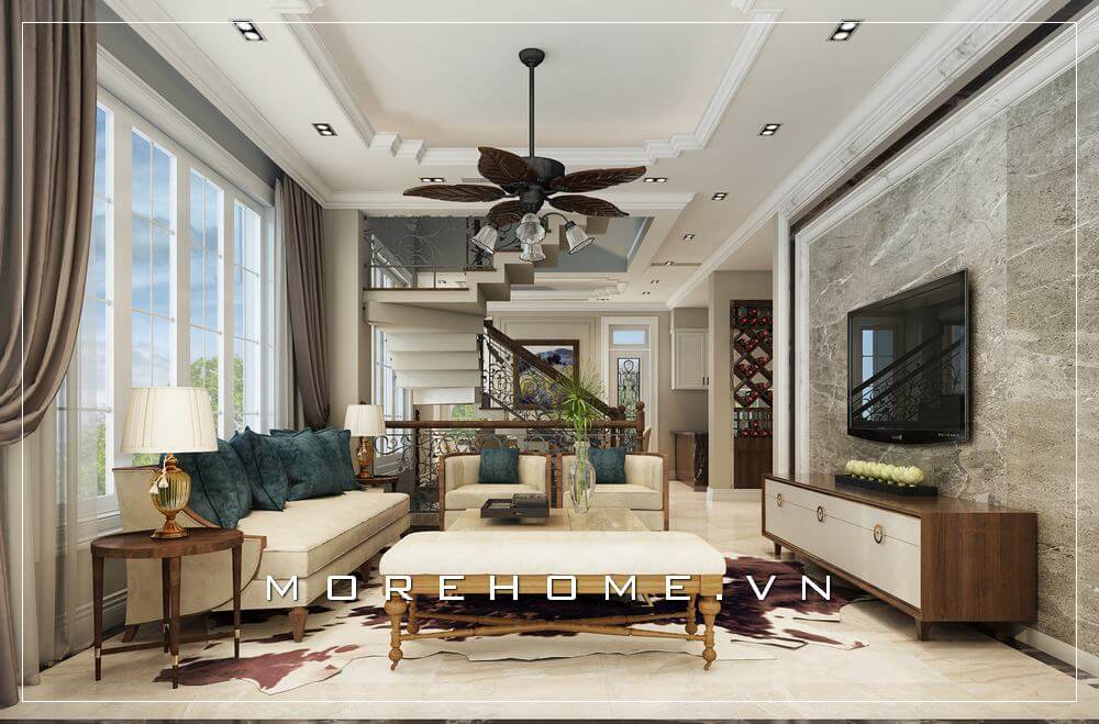 Thiết kế không gian phòng khách biệt thự sang trọng với nội thất đương đại thể hiện cá tính và đẳng cấp của gia chủ Thiết kế biệt thự