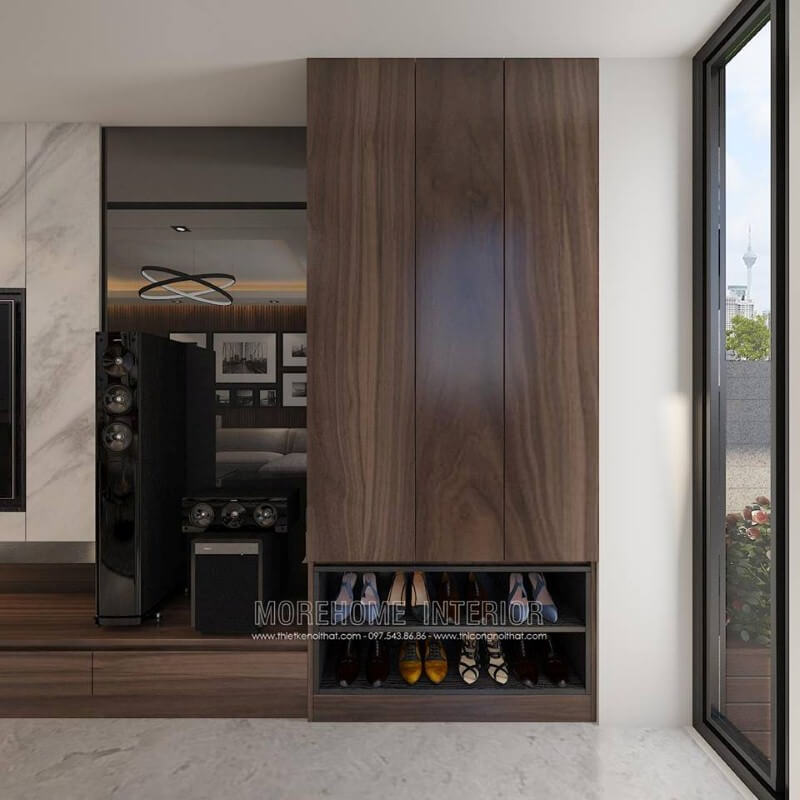 Mẫu kệ trang trí đẹp đa năng ấn tượng cho phòng khách hiện đại. thiết kế biệt thự