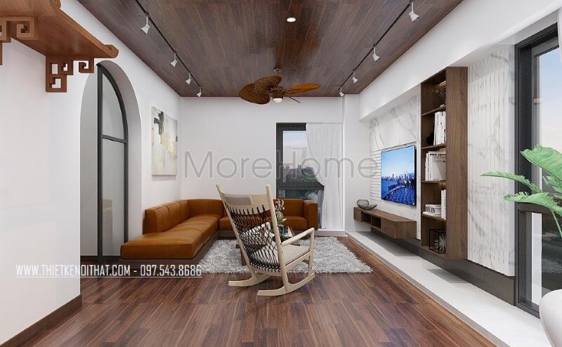 Phong cách thiết kế sang trọng với sắc cam nổi bật tạo nên không gian hiện đại, trẻ trung cho phòng khách biệt thự, nhà phố. Thiết kế nội ngoại thất biệt thự Hà Nội