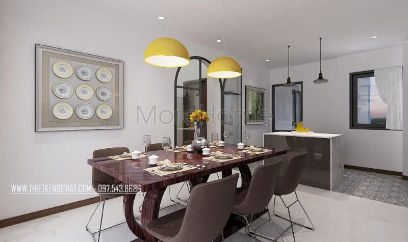 Bố trí phòng ăn hiện đại đẹp, sang trọng tại biệt thự Xuân Phương Hà Nội. Thiết kế nội ngoại thất biệt thự Hà Nội