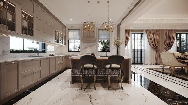 Đá ốp bếp vân mây đẹp, sang trọng cho tủ bếp biệt thự, nhà phố. thiết kế biệt thự