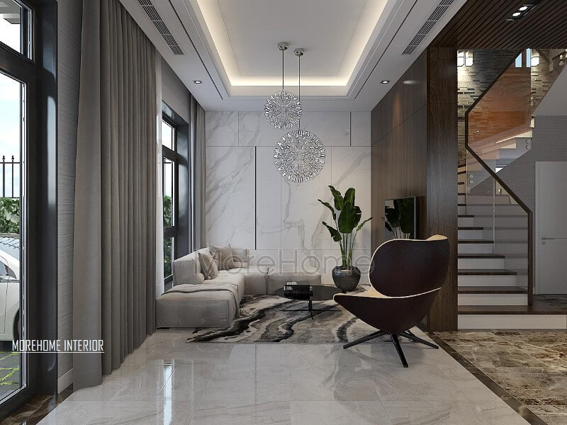 Bố trí nội thất phòng khách biệt thự đẹp tại Xuân Phương, Hà Nội. thiết kế biệt thự